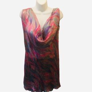 VTG Y2K Filigree SILK Jewel Color Floral Tunic Dress Draped Neck Sz. L  Slit